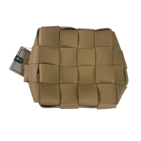 Small Faux Leather Woven Basket Tan Beige Storage Home Decor - Picture 2 of 5